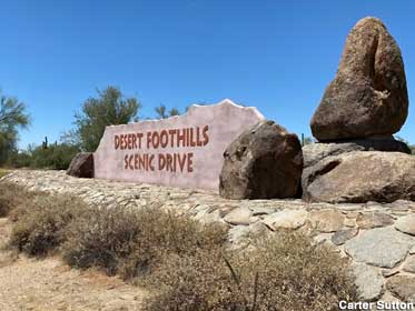 Desert Foothills Scenic Drive sign.