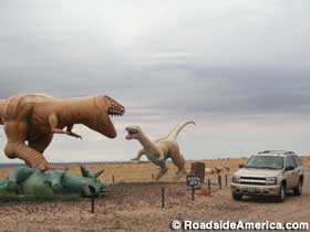 Dinosaurs battle.