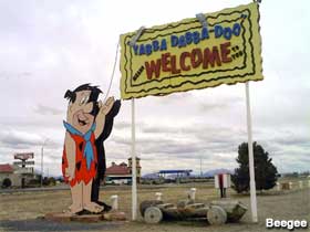 Welcome sign for Bedrock City.