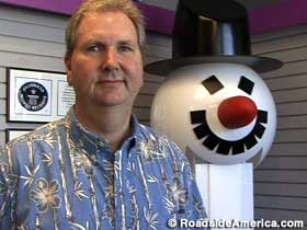 Gary Doss and his giant (formerly World's Largest) Pez Dispenser.