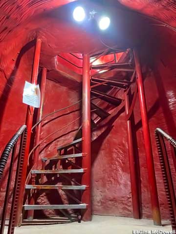 Spiral staircase inside the T-Rex.
