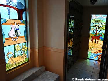 Stained glass windows in the mausoleum.