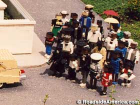 Mourners at the Legoland funeral scene.