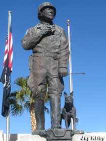 Statue of General Patton and his cowardly dog pal, Willie.