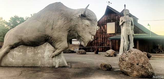 Buffalo and Indian sculpture.