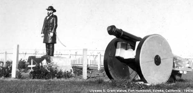 Fort Humboldt 1940s postcard of General Grant statue.