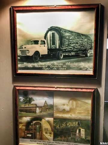 Framed vintage images of the One Log House.