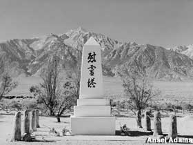 Ansel Adams photo of the monument in the camp.