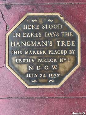 Hangman's Tree marker.