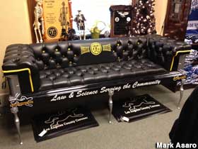 Coffin couch at the Coroner's gift shop.