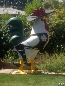 Cowboy chicken statue.