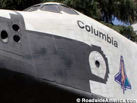The Columbia side of the shuttle replica.