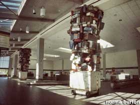 Stacks of luggage.