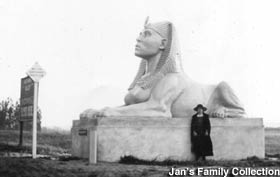 Sphinx statue in vintage photo.