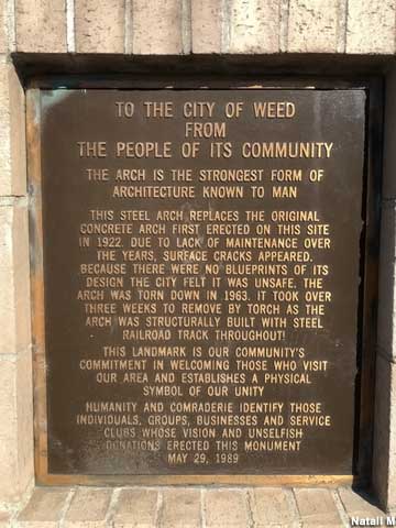 City of Weed arch plaque.