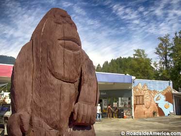 Carved Bigfoot statue.