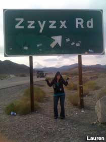 Zzyzx Road sign.