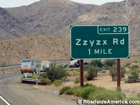 Zzyzx Rd exit sign.
