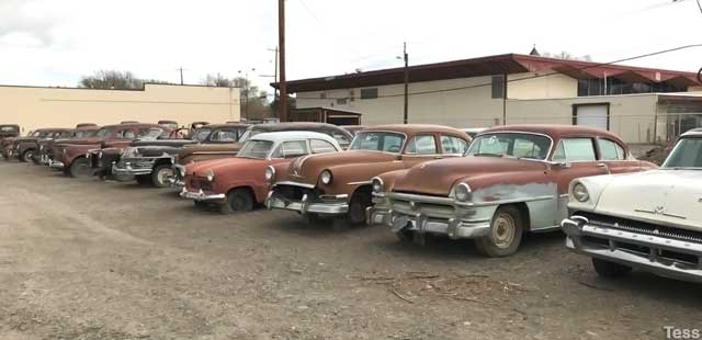 Line of old cars.