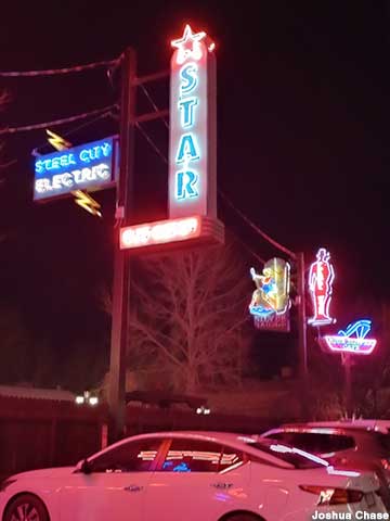 Neon signs.