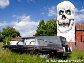Skull silo and hearse.