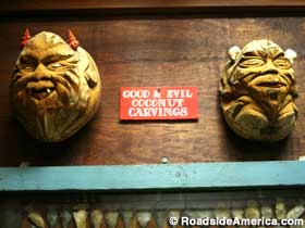 Good and Evil coconut carvings.