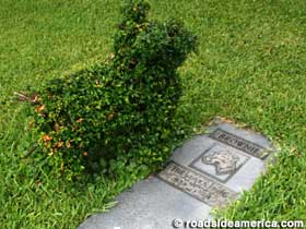 Topiary Brownie and grave marker.