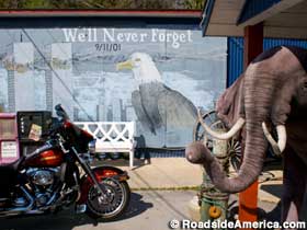 We'll Never Forget 9-11 mural and elephant.