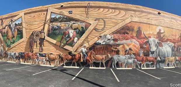 Cattle drive mural.