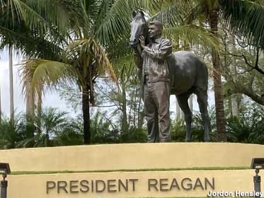 Reagan and horse sculpture.