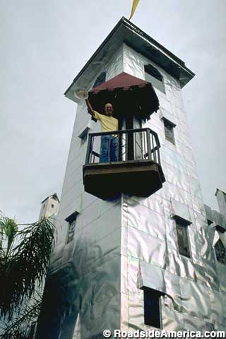Howard Solomon waving from the tower, 1991.