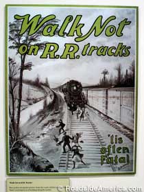 1920s railroad safety poster - Walk Not on R.R. tracks