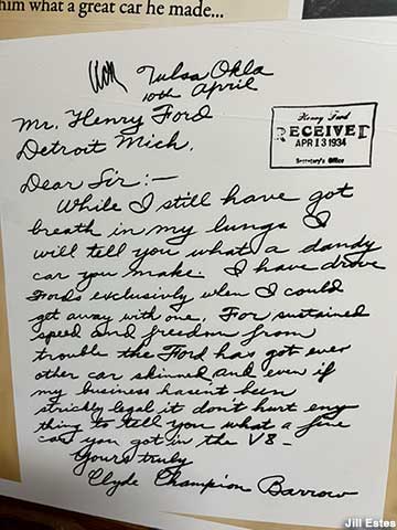 Letter from Clyde Barrow to Henry Ford.