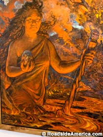 Goddess Pele painting at the Volcanoes N. P. Visitor Center.