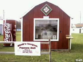 3,100 lb. popcorn ball in its protective shed.