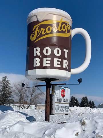 Frostop Root Beer Mug in winter.