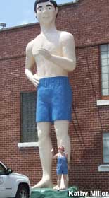 Swimmer statue.