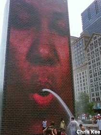 Mouth fountain mural.