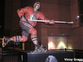 Hockey player statue.
