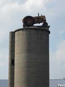 Tractor on a silo.