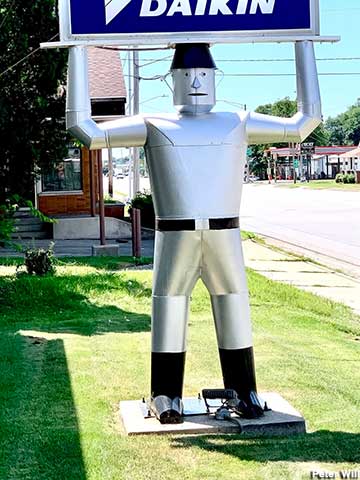 Man made from HVAC ducts.