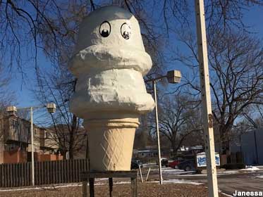 Ice cream cone with eyes.