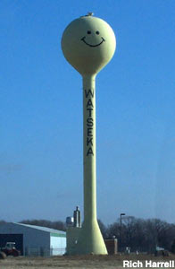 Smiley face water tower, Watseka, Illinois.