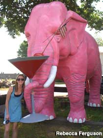 Pink elephant with martini glass.