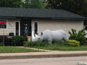 Rhino statue.