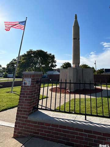 Grissom rocket monument.