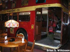 Bus in a pizza restaurant.