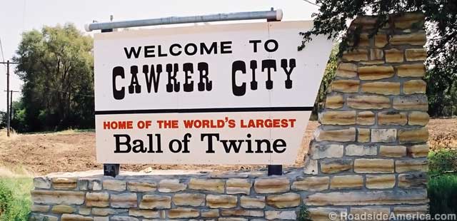Cawker City welcome sign.