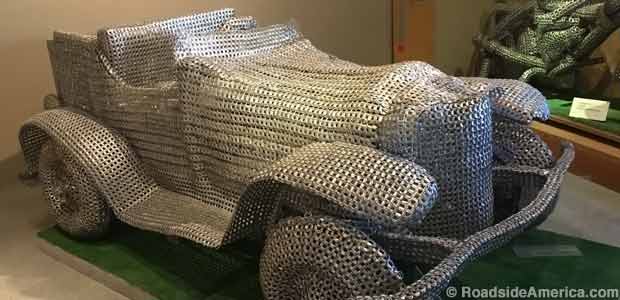 One meticulous man built this full-size car out of hundreds of thousands of 1970s aluminum can pull-tabs.