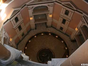 Looking down seven stories from the lower dome.